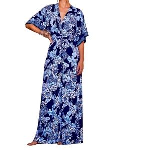 Lilly Pulitzer Wisteria Maxi Dress Low Tide Navy Bouquet All Day Preppy 16 Beach